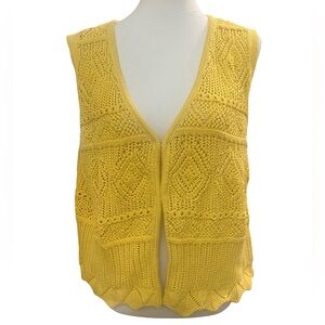 Women’s Yellow Crochet Knit Sleeveless sweater tank vest size 1X NEW